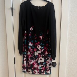 White House Black Market Black Floral Long Sleeve Dress